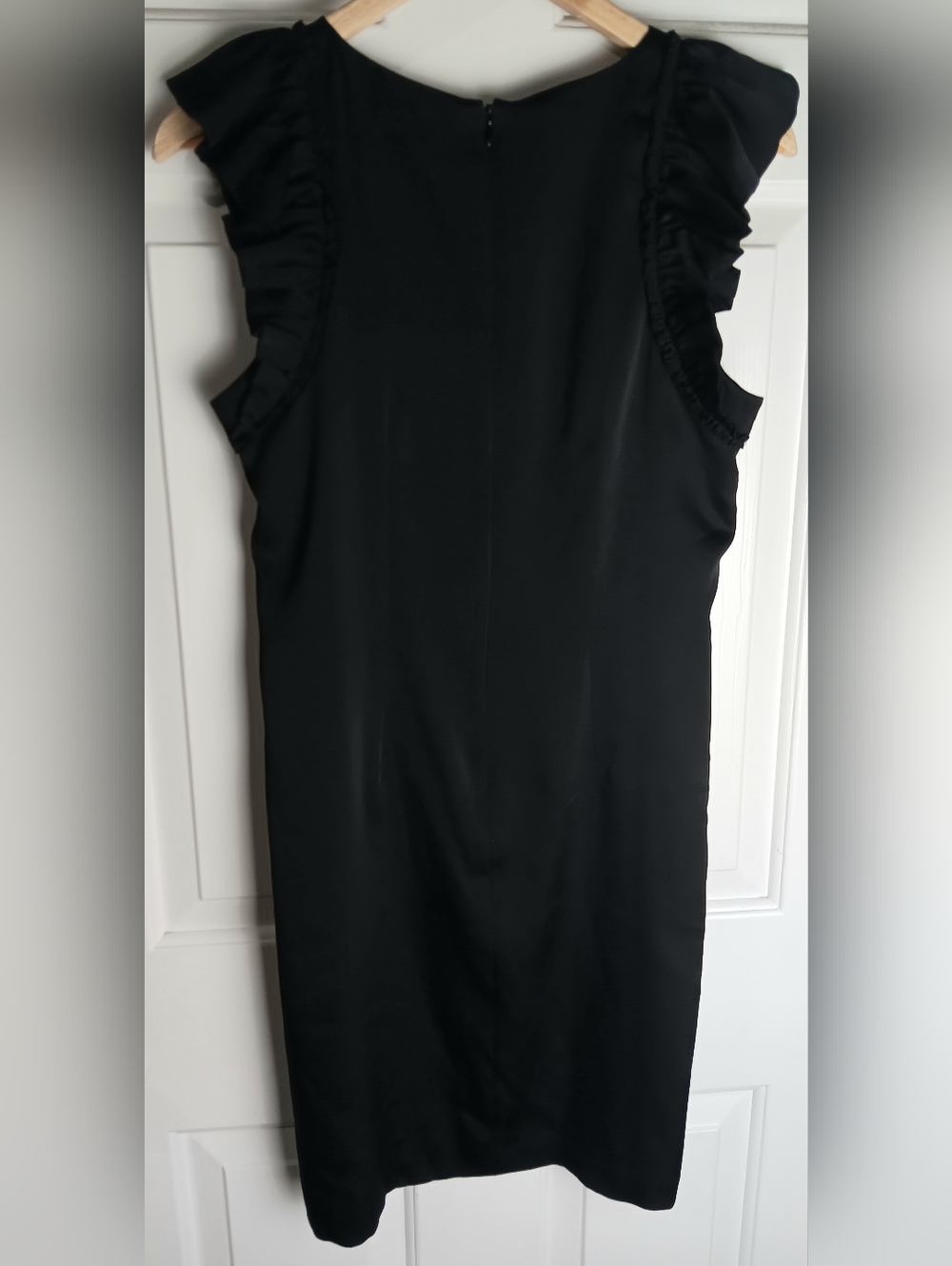 Ann Taylor Black Sleeveless Midi Dress with Ruffle Shoulders - Picture 3 of 8